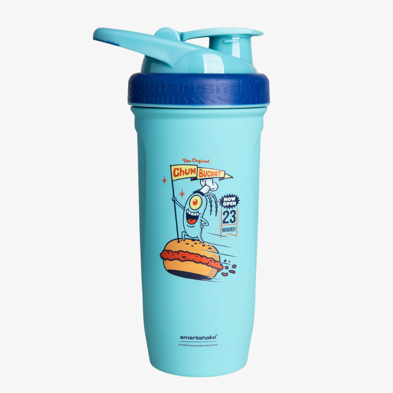 Shaker inox Smartshake 900 ml édition Chum Bucket avec couvercle bleu
