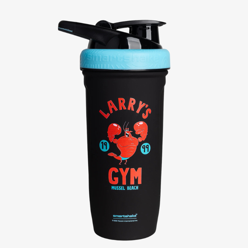 Shaker inox Smartshake 900 ml édition Larry's Gym noir avec couvercle bleu