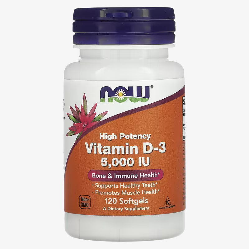 Vitamine D3 5000 UI NOW Foods complément alimentaire 120 capsules