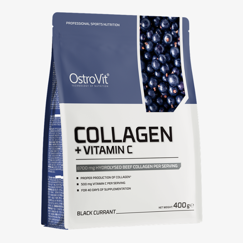 Collagène bovin hydrolysé avec vitamine C OstroVit goût Cassis 400 g en poudre