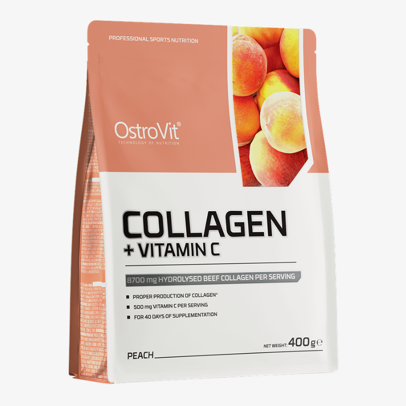 Collagène bovin hydrolysé avec vitamine C OstroVit goût Pêche 400 g en poudre