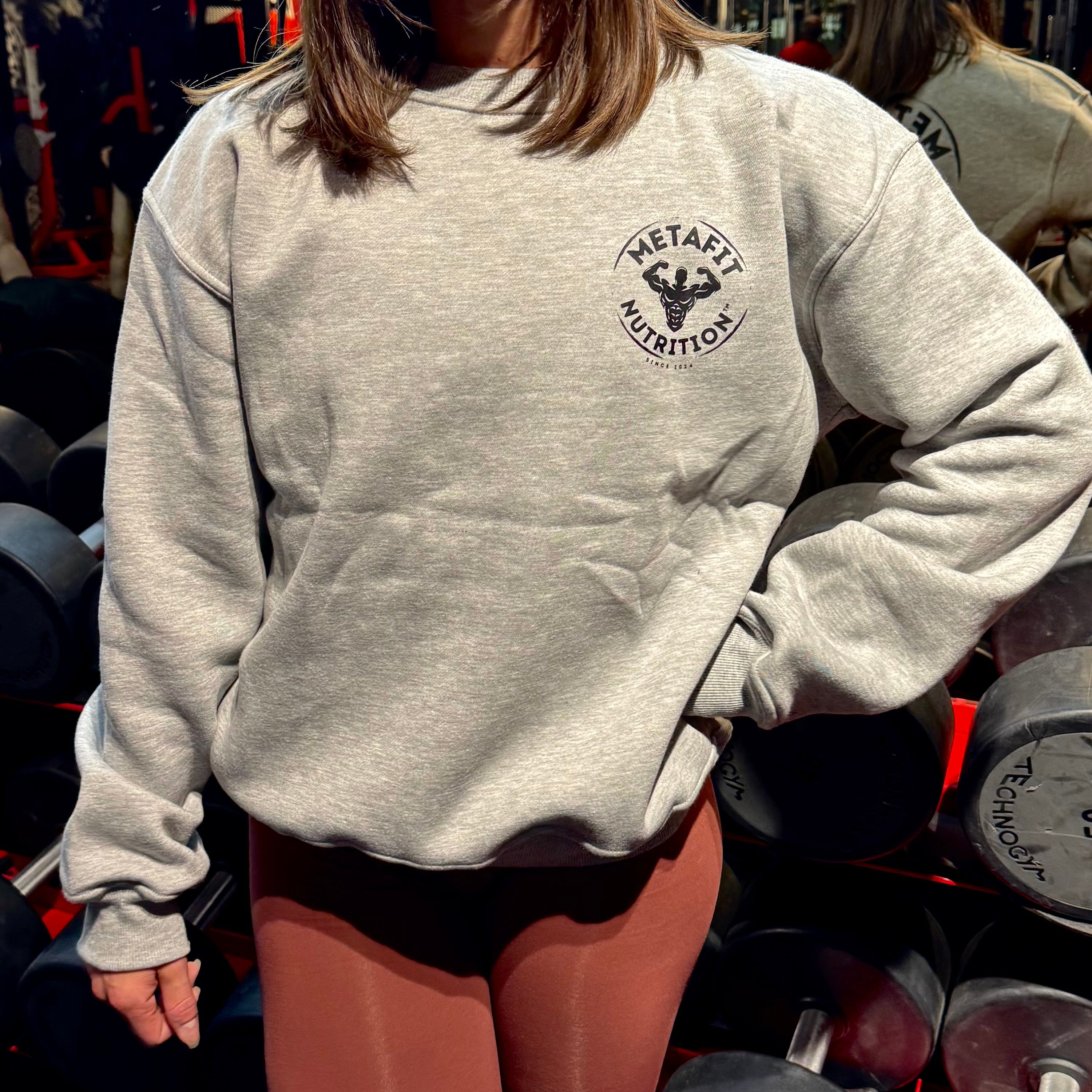 pull oversize gris metafit nutrition femme fitness