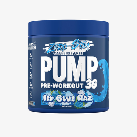 pre workout pump 3g zero stim icy blue raz applied nutrition 375g