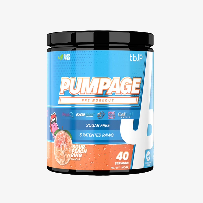 pre workout pumpage sour peach ring trained by jp nutrition 400g