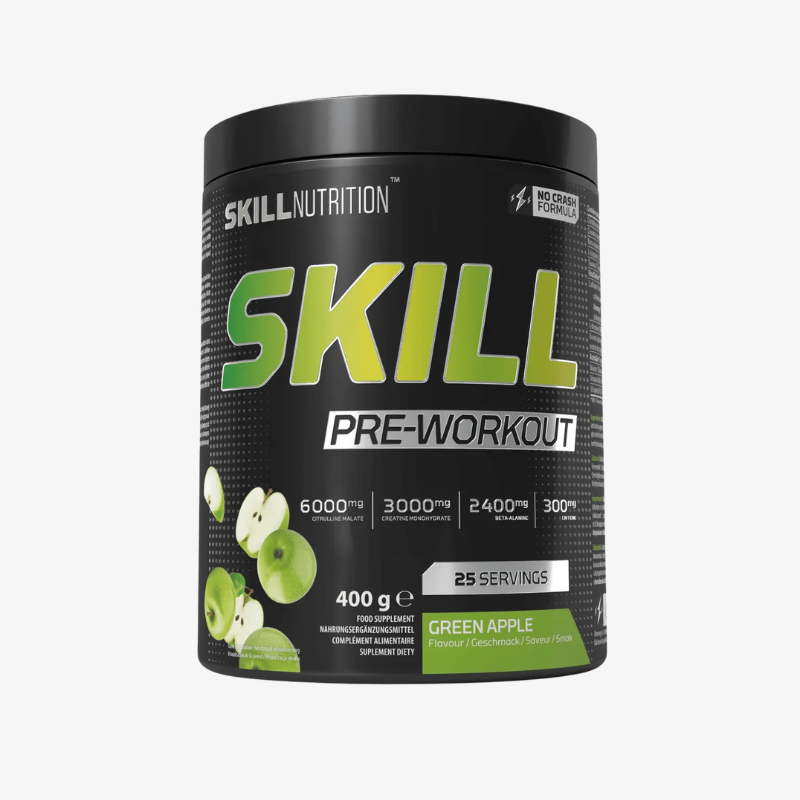Skill Pre-Workout Green Apple Skill Nutrition 400g booster pré entraînement énergie concentration