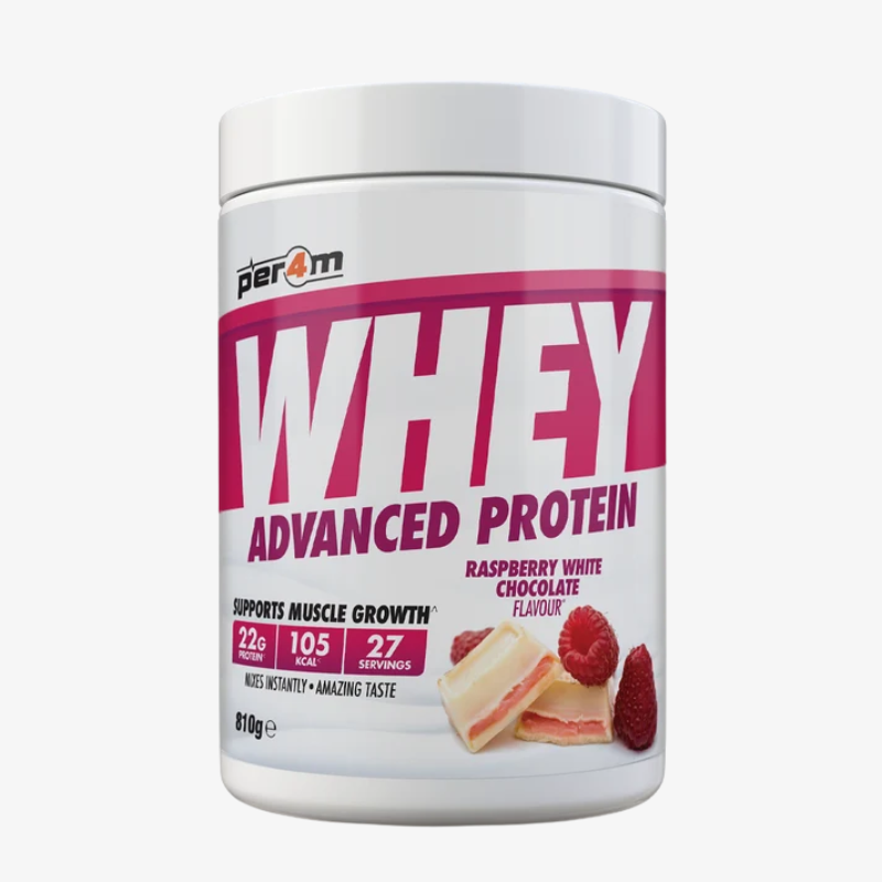 Whey Protein Per4m protéine whey goût Chocolat Blanc Framboise 810 g